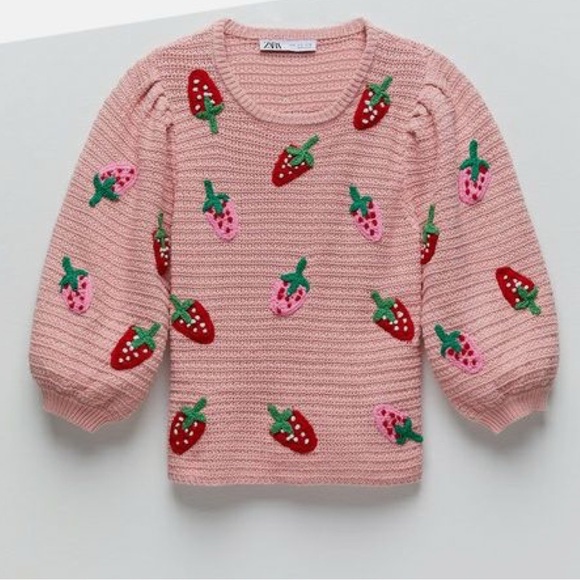 Zara Sweaters - Zara Pink Strawberry Knit Sweater